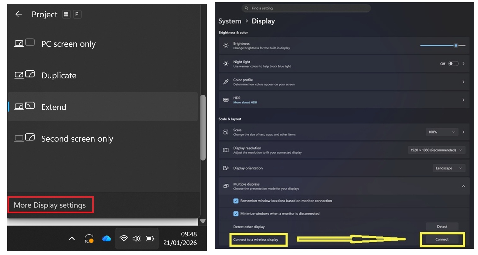 Menu More display settings